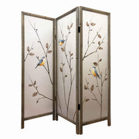 Art Styled 3 Panel Wooden Screen with Hand painted Fabric Design, Beige - BM205893