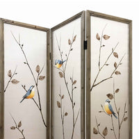 Art Styled 3 Panel Wooden Screen with Hand painted Fabric Design, Beige - BM205893