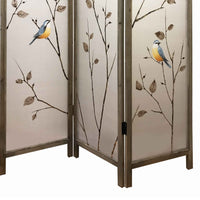 Art Styled 3 Panel Wooden Screen with Hand painted Fabric Design, Beige - BM205893