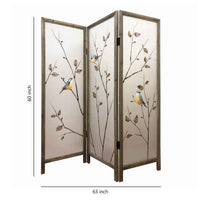 Art Styled 3 Panel Wooden Screen with Hand painted Fabric Design, Beige - BM205893