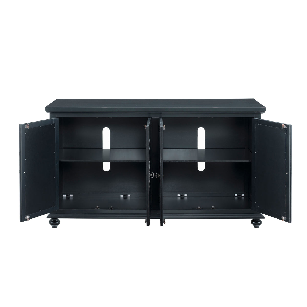 Trellis Front Wood and Glass TV stand with Cabinet Storage, Black - BM205970