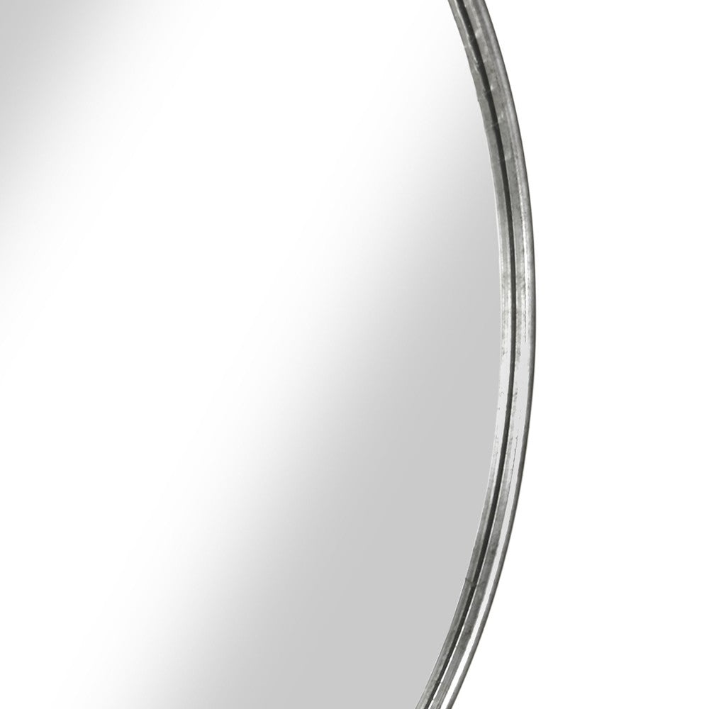 Contemporary Style Round Metal Framed Wall Mirror, Large, Antique Silver - BM205992