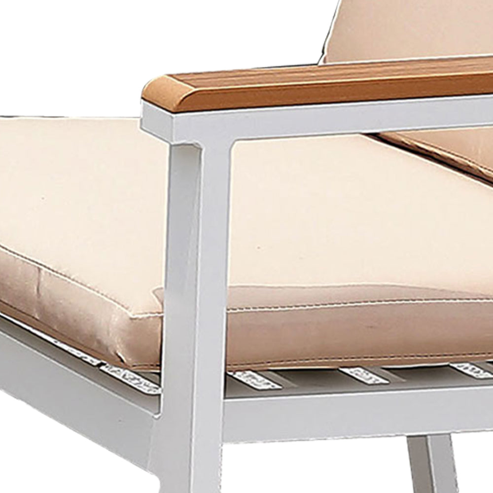 27 Inch Aluminum Frame Arm Chair, Outdoor, Cushions, Set of 2, White, Pink - BM206271