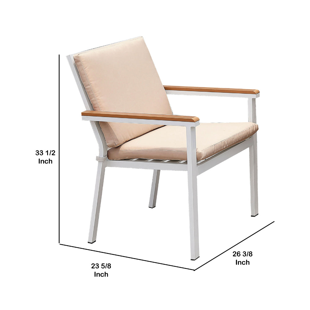 27 Inch Aluminum Frame Arm Chair, Outdoor, Cushions, Set of 2, White, Pink - BM206271