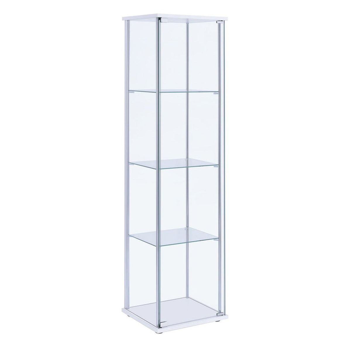 Glass and Metal Curio Cabinet with 4 Shelves, Clear and White - BM206503