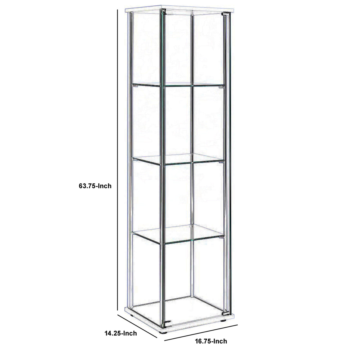 Glass and Metal Curio Cabinet with 4 Shelves, Clear and White - BM206503