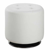 Round Leatherette Swivel Ottoman with Tufted Seat, White and Black - BM206527