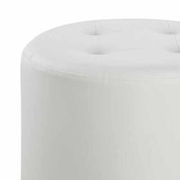 Round Leatherette Swivel Ottoman with Tufted Seat, White and Black - BM206527