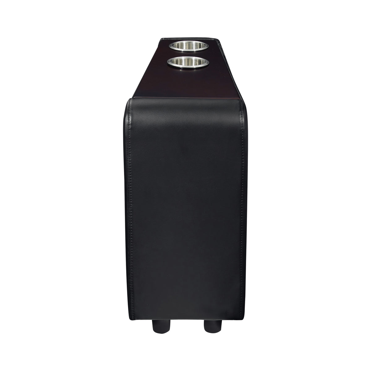 Leatherette Console with 2 Removable Metal Cup Holders, Black and Silver - BM206530