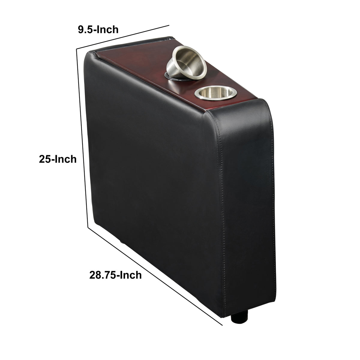 Leatherette Console with 2 Removable Metal Cup Holders, Black and Silver - BM206530