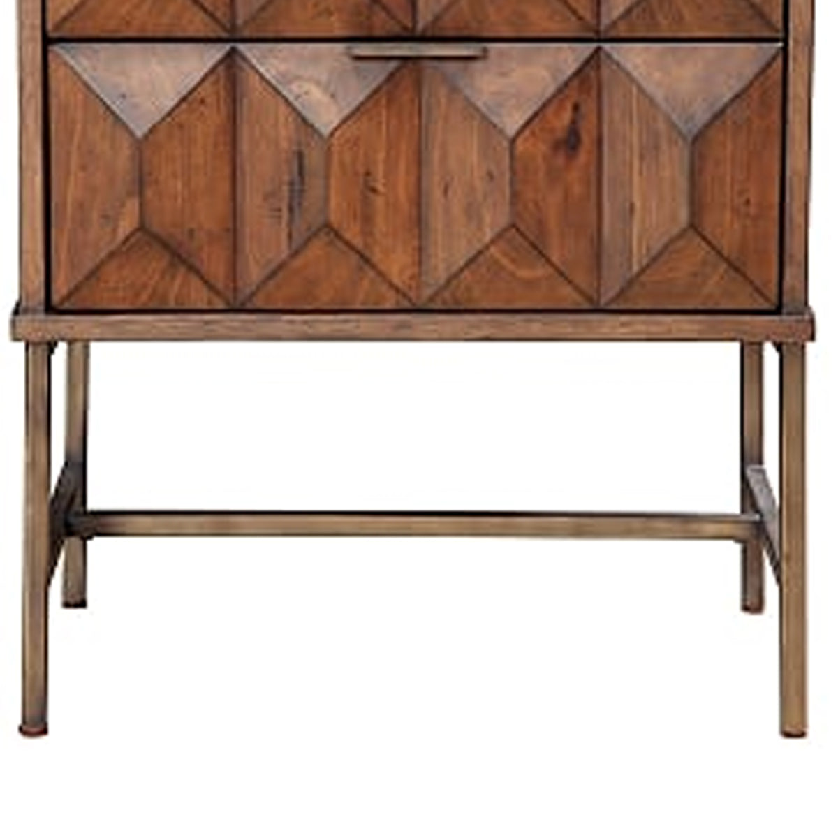 2 Drawer Nightstand with Honeycomb Design and Metal Legs, Brown - BM206680