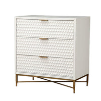 Honeycomb Design 3 Drawer Chest with Metal Legs, Small, White - BM206687