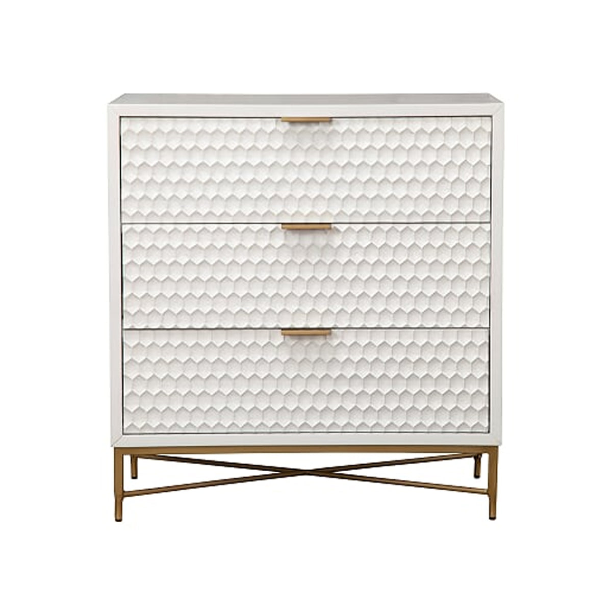Honeycomb Design 3 Drawer Chest with Metal Legs, Small, White - BM206687