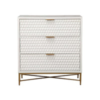 Honeycomb Design 3 Drawer Chest with Metal Legs, Small, White - BM206687