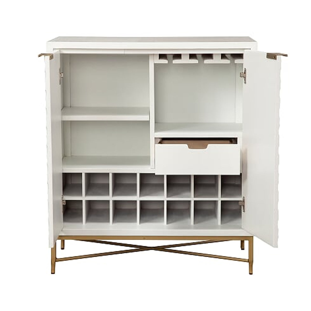 Honeycomb Design 2 Door Bar Cabinet with Metal Legs, White - BM206689