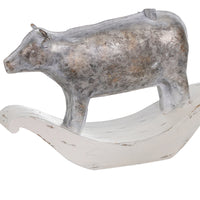Decorative Polyresin Sculpture with Stacked Animals, White and Bronze - BM206747