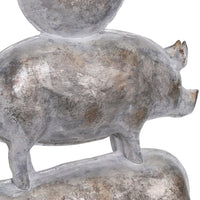Decorative Polyresin Sculpture with Stacked Animals, White and Bronze - BM206747