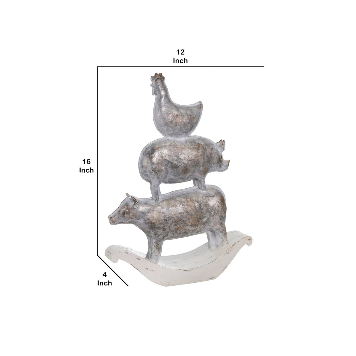 Decorative Polyresin Sculpture with Stacked Animals, White and Bronze - BM206747