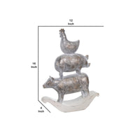 Decorative Polyresin Sculpture with Stacked Animals, White and Bronze - BM206747