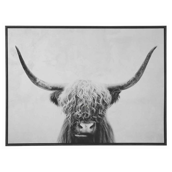 Wood and Canvas Highland Cow Wall Art, Black and White - BM207178