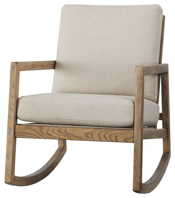 Fabric Accent Rocking Chair with Box Seat and Back Cushions, Beige and Brown - BM207210