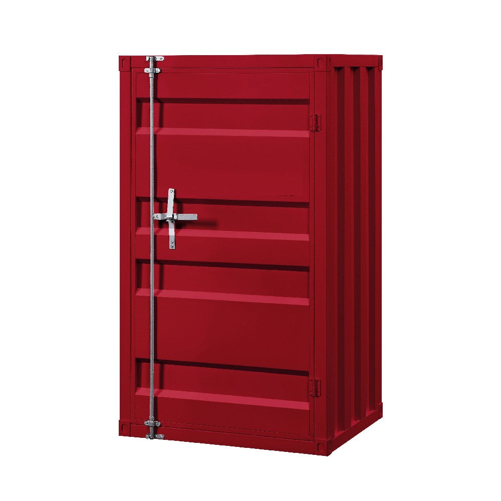 Industrial Style Metal Base Single Door Chest with Slated Pattern, Red - BM207430