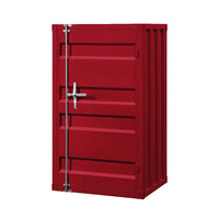 Industrial Style Metal Base Single Door Chest with Slated Pattern, Red - BM207430