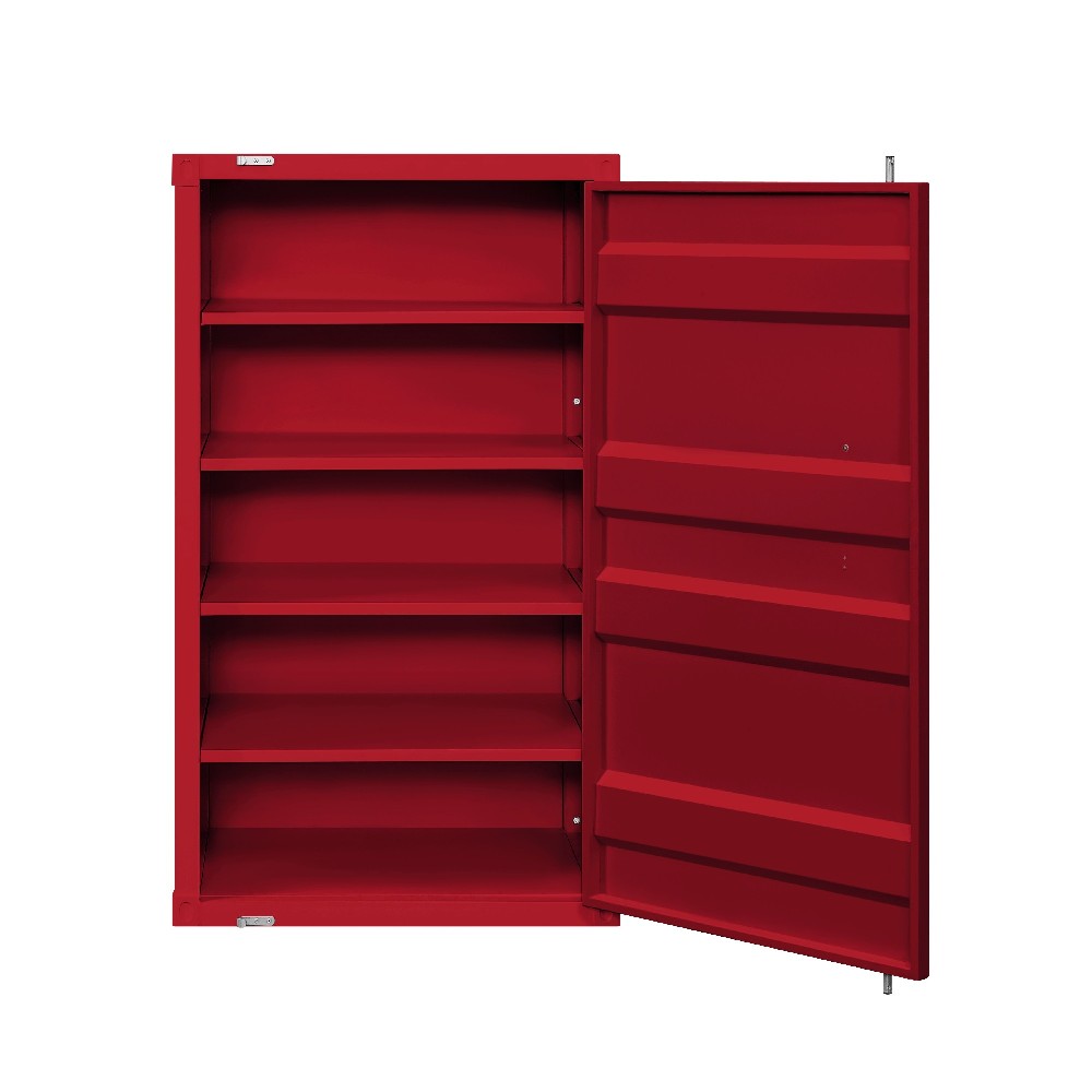 Industrial Style Metal Base Single Door Chest with Slated Pattern, Red - BM207430