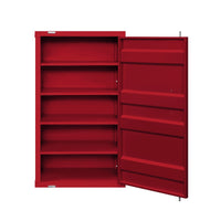 Industrial Style Metal Base Single Door Chest with Slated Pattern, Red - BM207430