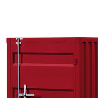 Industrial Style Metal Base Single Door Chest with Slated Pattern, Red - BM207430