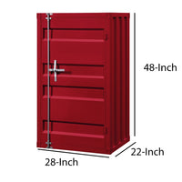 Industrial Style Metal Base Single Door Chest with Slated Pattern, Red - BM207430