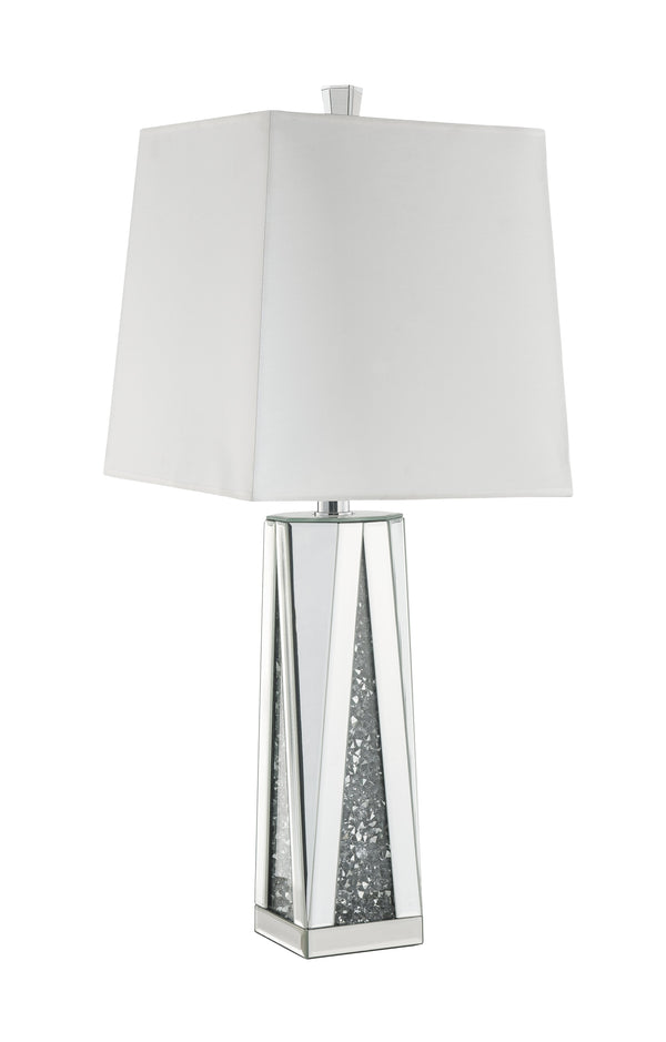 Contemporary Square Table Lamp with Faux Diamond Inlays, White and Clear - BM207535