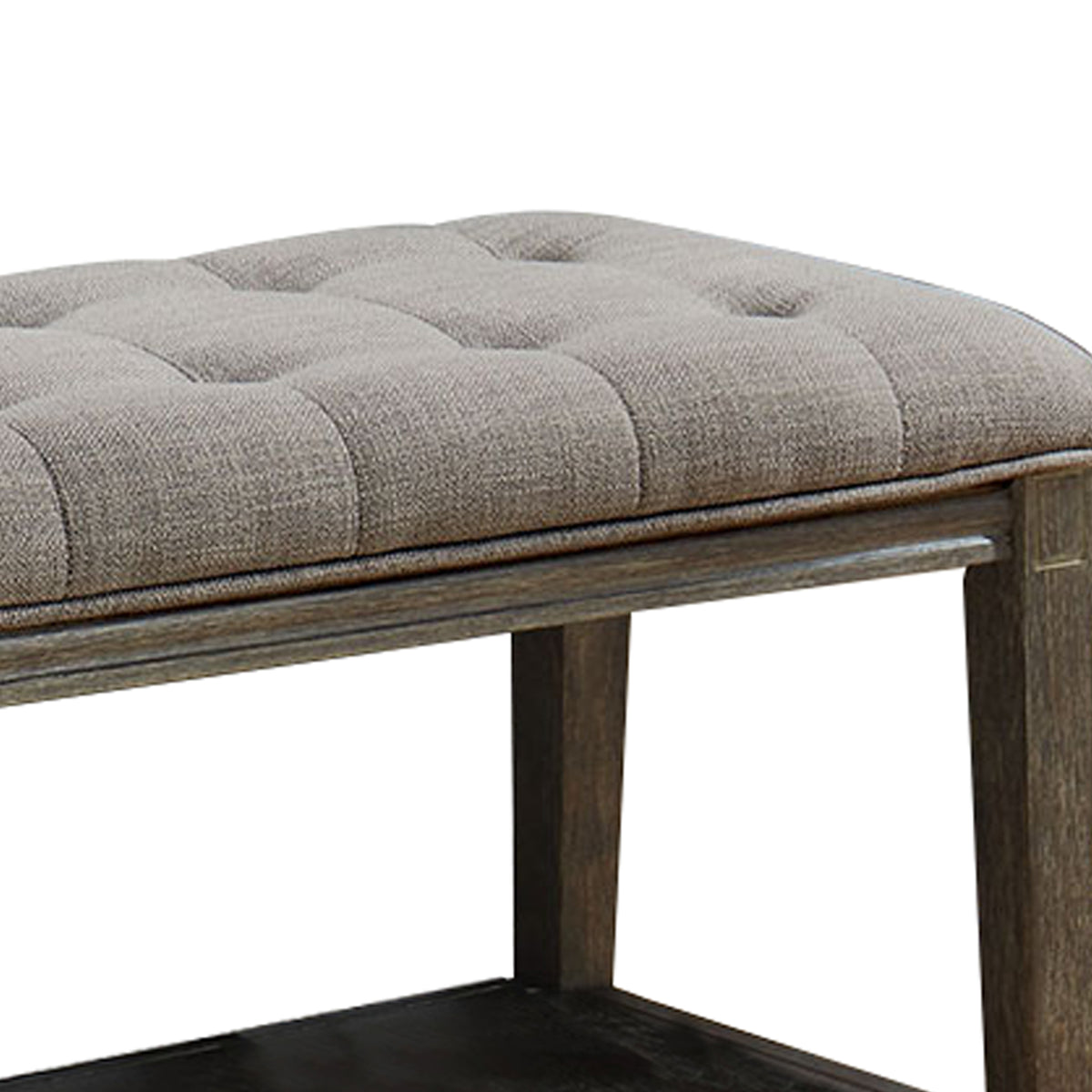 Traditional Bench with Button Tufted Seat and Open Bottom Shelf in Gray - BM208035