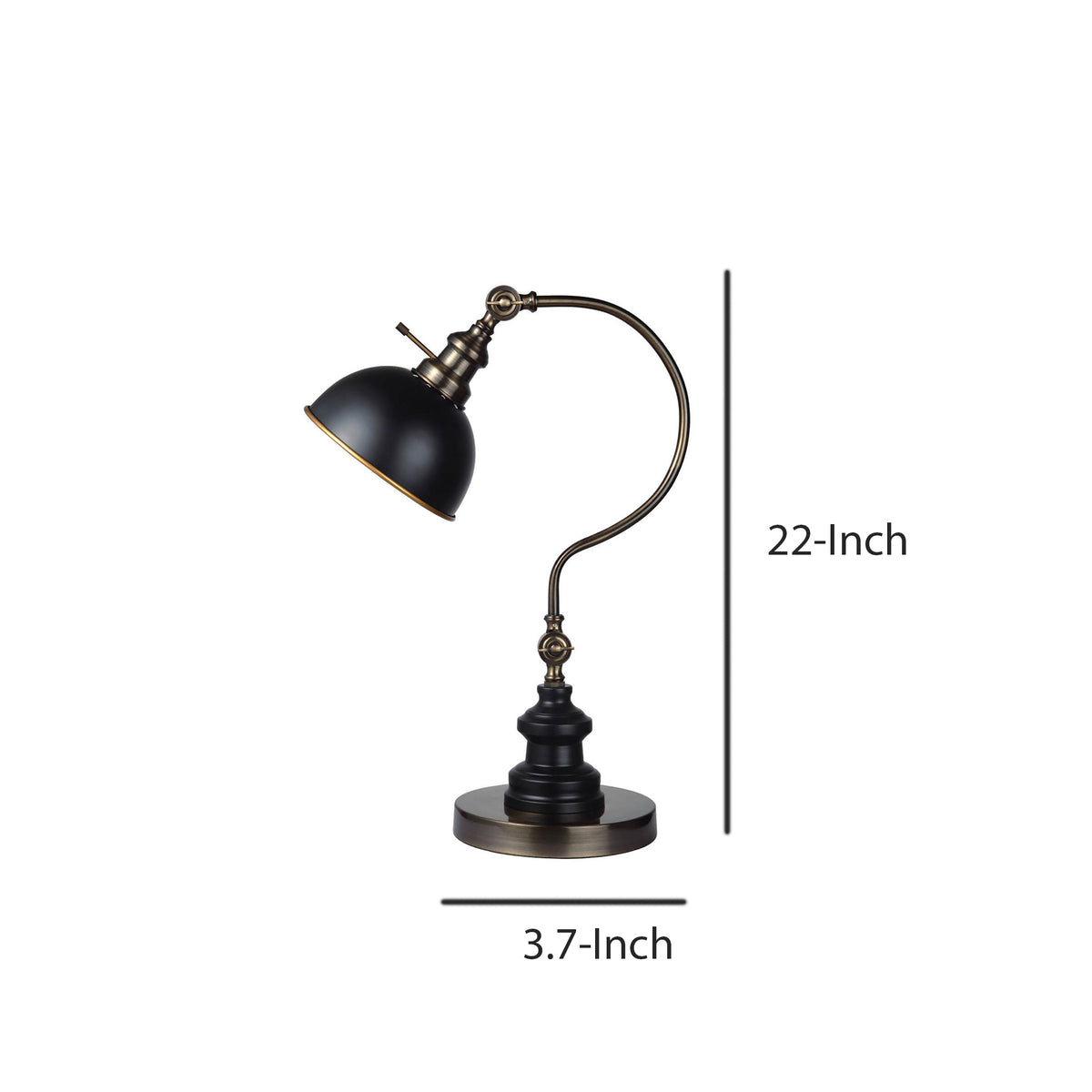 Industrial Style Table Lamp with Curved Stem and Round Base in Gold and Black - BM209026