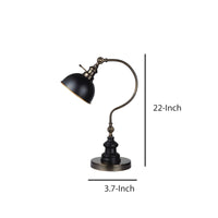 Industrial Style Table Lamp with Curved Stem and Round Base in Gold and Black - BM209026