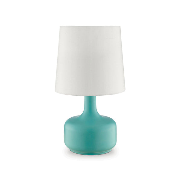 Metal Pot Belly Base Table Lamp with 3 Way Touch Light in White and Sky Blue - BM209051