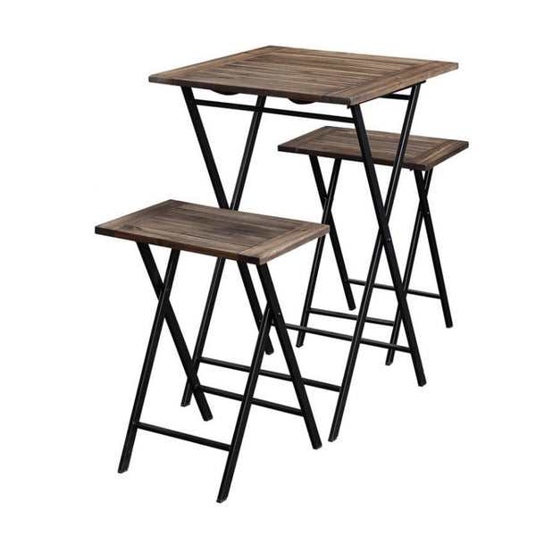 3 Piece Foldable Wood and Metal Dining Set with X Frame Leg,Brown and Black - BM209088