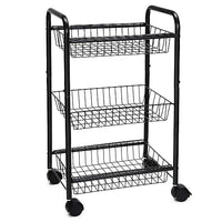 3 Tier Metal Frame Kitchen Cart with Casters and Grid Details, Black - BM209158