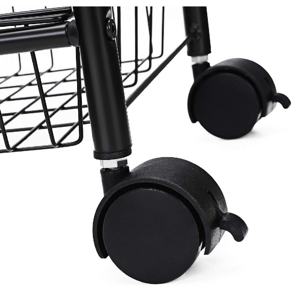 3 Tier Metal Frame Kitchen Cart with Casters and Grid Details, Black - BM209158