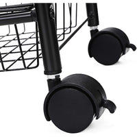 3 Tier Metal Frame Kitchen Cart with Casters and Grid Details, Black - BM209158