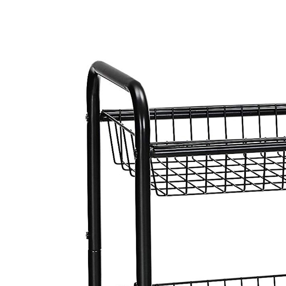3 Tier Metal Frame Kitchen Cart with Casters and Grid Details, Black - BM209158