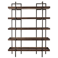 Bookcase with 5 Fixed Wooden Shelves and Metal Frame in Brown and Black - BM209257
