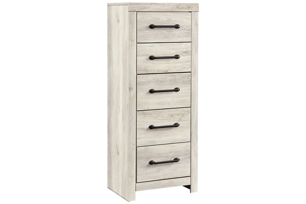 Grained 5 Drawer Wooden Chest with Bar Pull Handles in Distressed White - BM209316