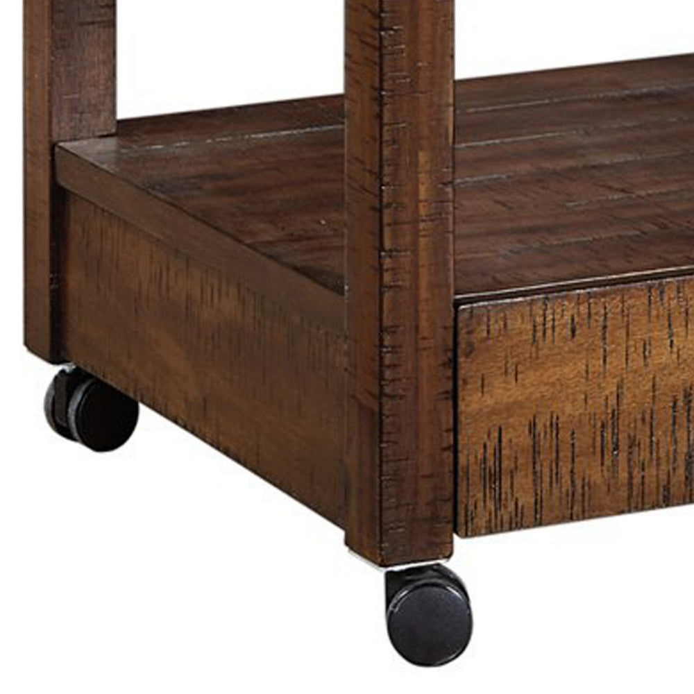 Wooden Printer Stand, 2 Drawers, 1 Open Compartment, Brown - BM209332