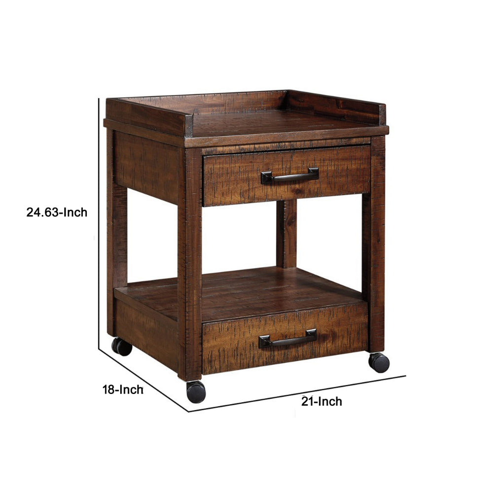 Wooden Printer Stand, 2 Drawers, 1 Open Compartment, Brown - BM209332