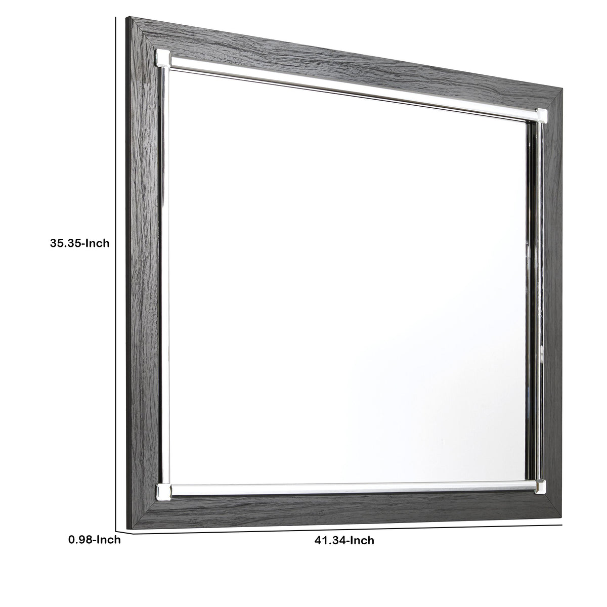 Contemporary Square Shape Bedroom Mirror with Wood Grain Texture in Gray - BM209334
