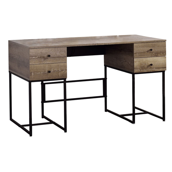 Wooden Desk with 4 Drawers and Tubular Metal Support, Brown and Black - BM209603