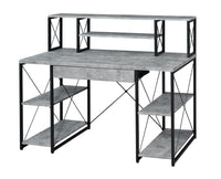 Metal Desk with 4 Open Bottom Shelves and Bookcase Hutch in Gray and Black - BM209610