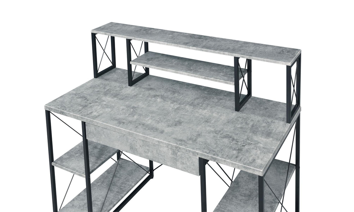Metal Desk with 4 Open Bottom Shelves and Bookcase Hutch in Gray and Black - BM209610