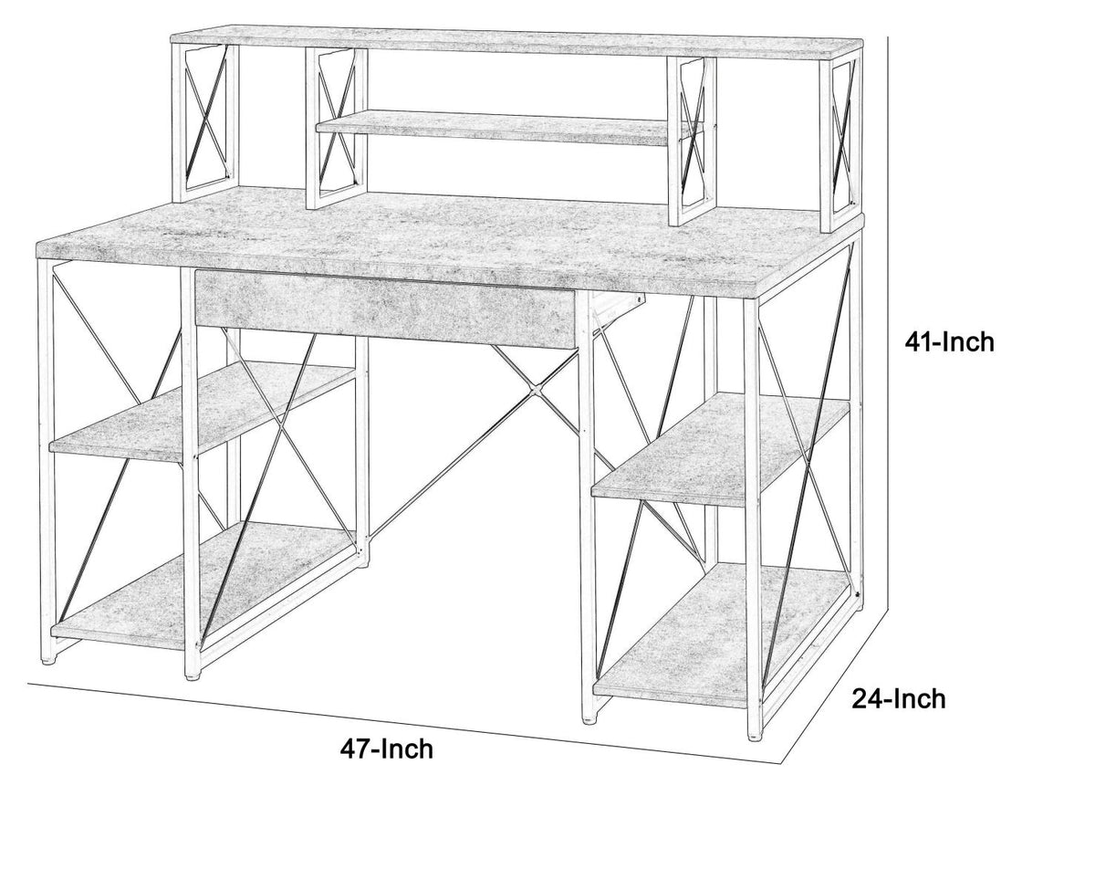 Metal Desk with 4 Open Bottom Shelves and Bookcase Hutch in Gray and Black - BM209610